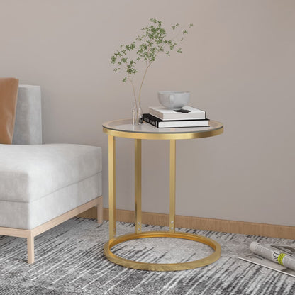 vidaXL Side Table Accent Round Coffee Table Furniture Marble Tempered Glass-7