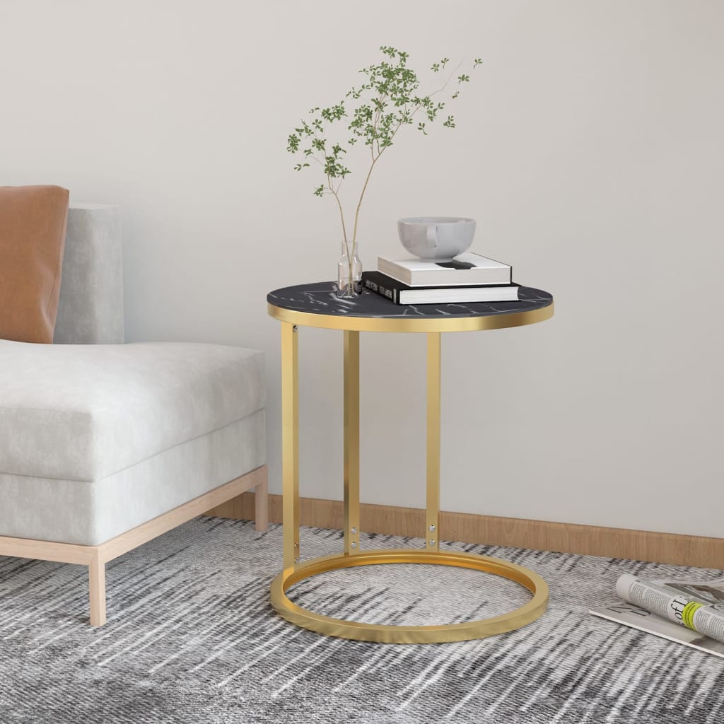 vidaXL Side Table Accent Round Coffee Table Furniture Marble Tempered Glass-6