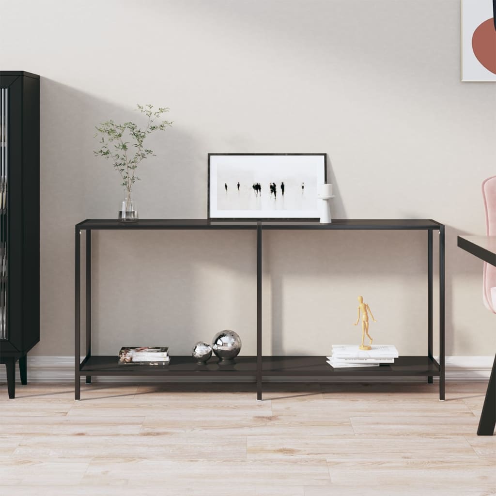 vidaXL Console Table Accent Side Table with Steel Frame Black Tempered Glass-5
