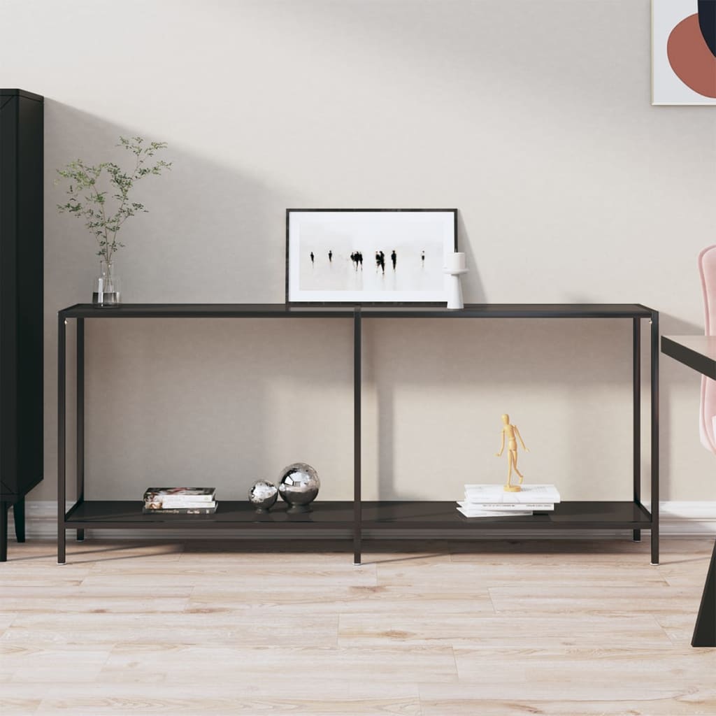 vidaXL Console Table Accent Side Table with Steel Frame Black Tempered Glass-3
