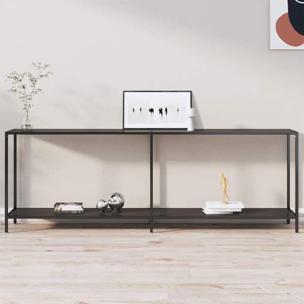 vidaXL Console Table Accent Side Table with Steel Frame Black Tempered Glass-8
