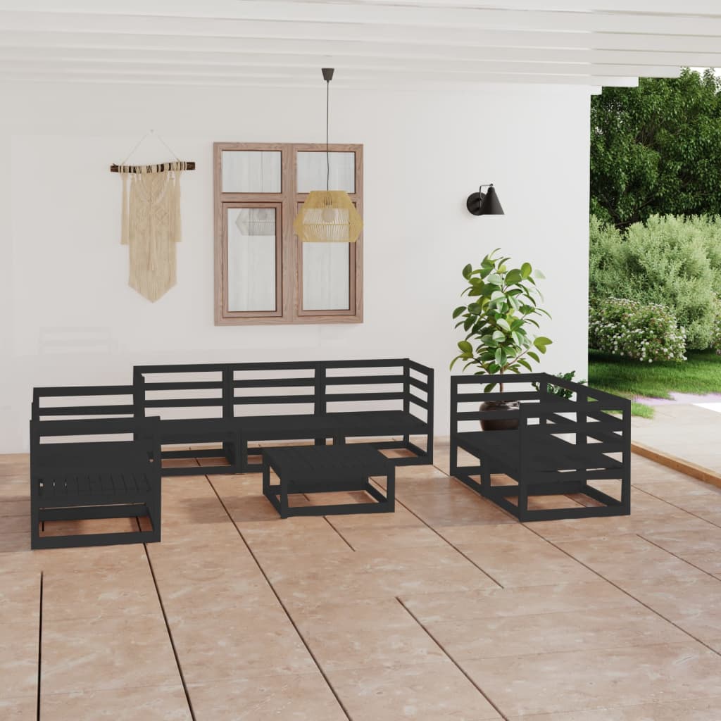 vidaXL 8 Piece Patio Lounge Set Black Solid Pinewood-5