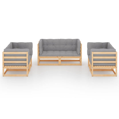 vidaXL 6 Piece Patio Lounge Set with Cushions Solid Pinewood-2