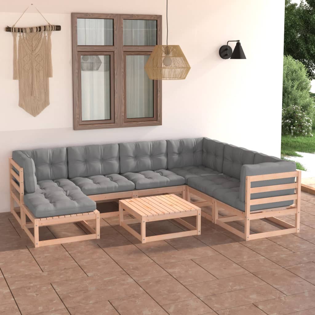 vidaXL 8 Piece Patio Lounge Set with Cushions Solid Wood Pine-4