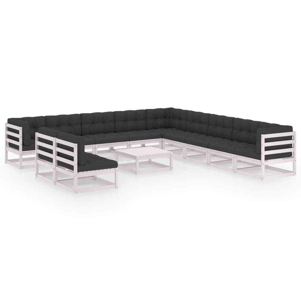 vidaXL 12 Piece Patio Lounge Set with Cushions White Solid Pinewood-0