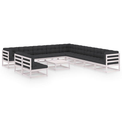 vidaXL 12 Piece Patio Lounge Set with Cushions White Solid Pinewood-0