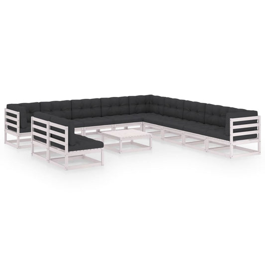 vidaXL 12 Piece Patio Lounge Set with Cushions White Solid Pinewood-0
