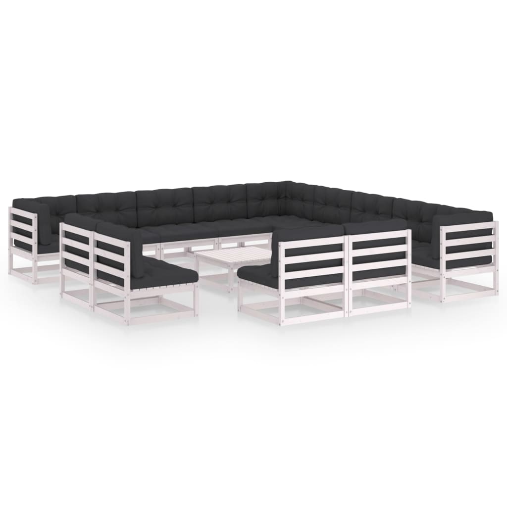 vidaXL 14 Piece Patio Lounge Set with Cushions White Solid Pinewood-1