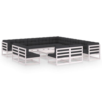 vidaXL 14 Piece Patio Lounge Set with Cushions White Solid Pinewood-1