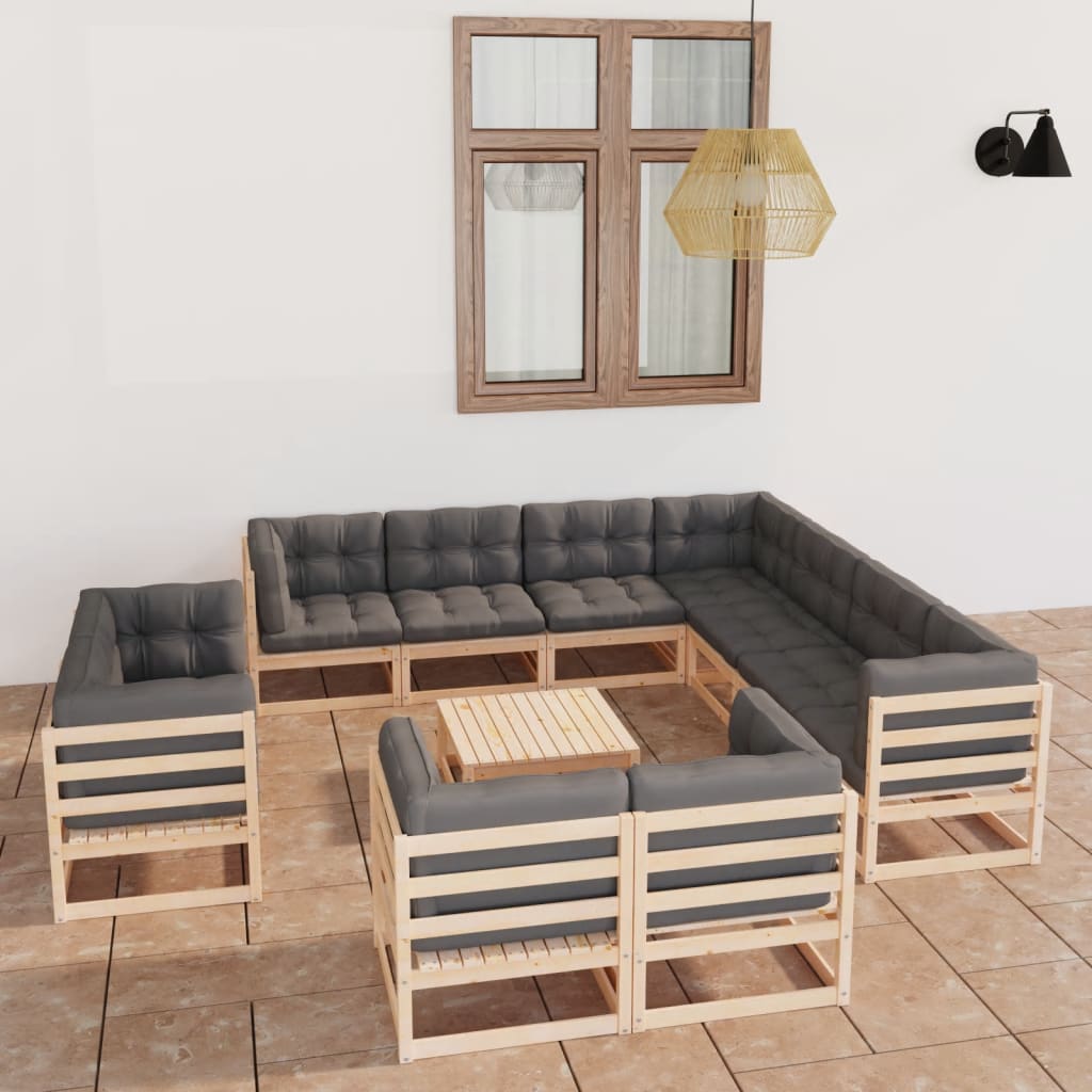 vidaXL 12 Piece Patio Lounge Set with Cushions Solid Wood Pine-4
