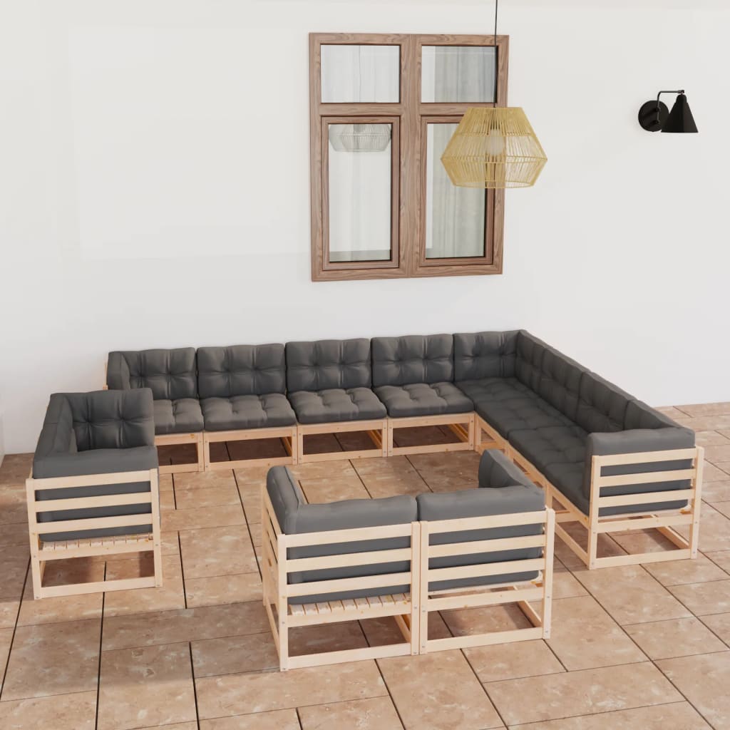 vidaXL 12 Piece Patio Lounge Set with Cushions Solid Pinewood-2
