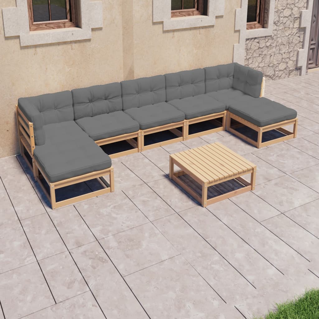 vidaXL 8 Piece Patio Lounge Set with Cushions Solid Wood Pine-5