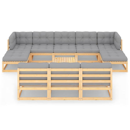 vidaXL 11 Piece Patio Lounge Set with Cushions Solid Wood Pine-4