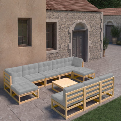 vidaXL 11 Piece Patio Lounge Set with Cushions Solid Wood Pine-2