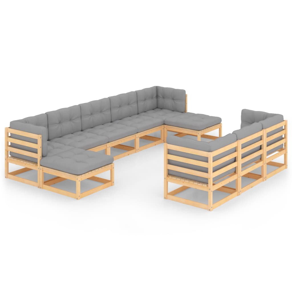 vidaXL 10 Piece Patio Lounge Set with Cushions Solid Wood Pine-1