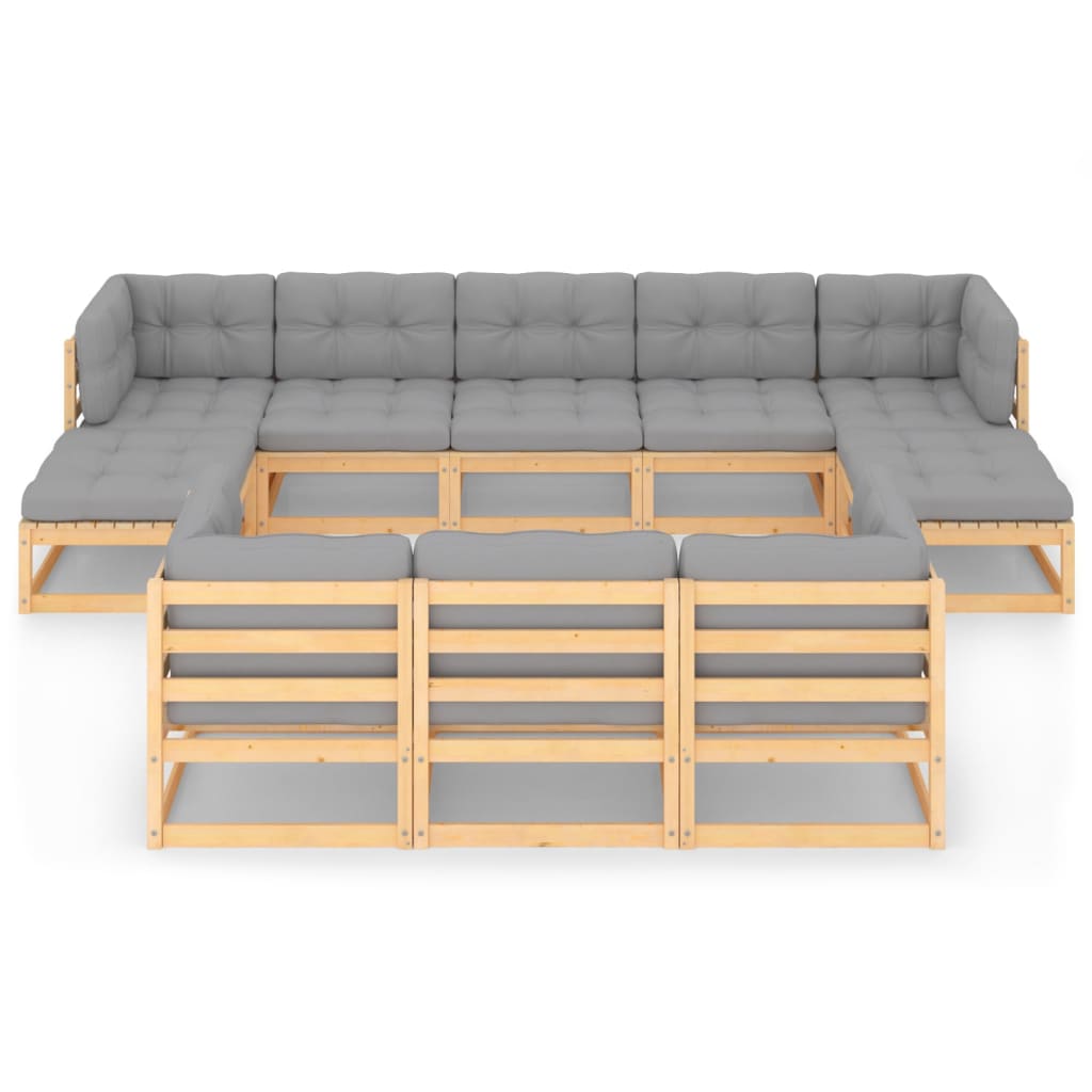 vidaXL 10 Piece Patio Lounge Set with Cushions Solid Wood Pine-0