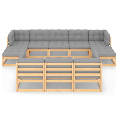 vidaXL 10 Piece Patio Lounge Set with Cushions Solid Wood Pine-0