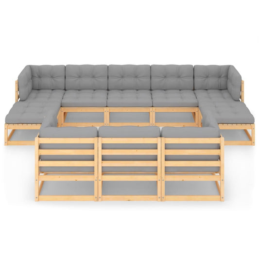 vidaXL 10 Piece Patio Lounge Set with Cushions Solid Wood Pine-0