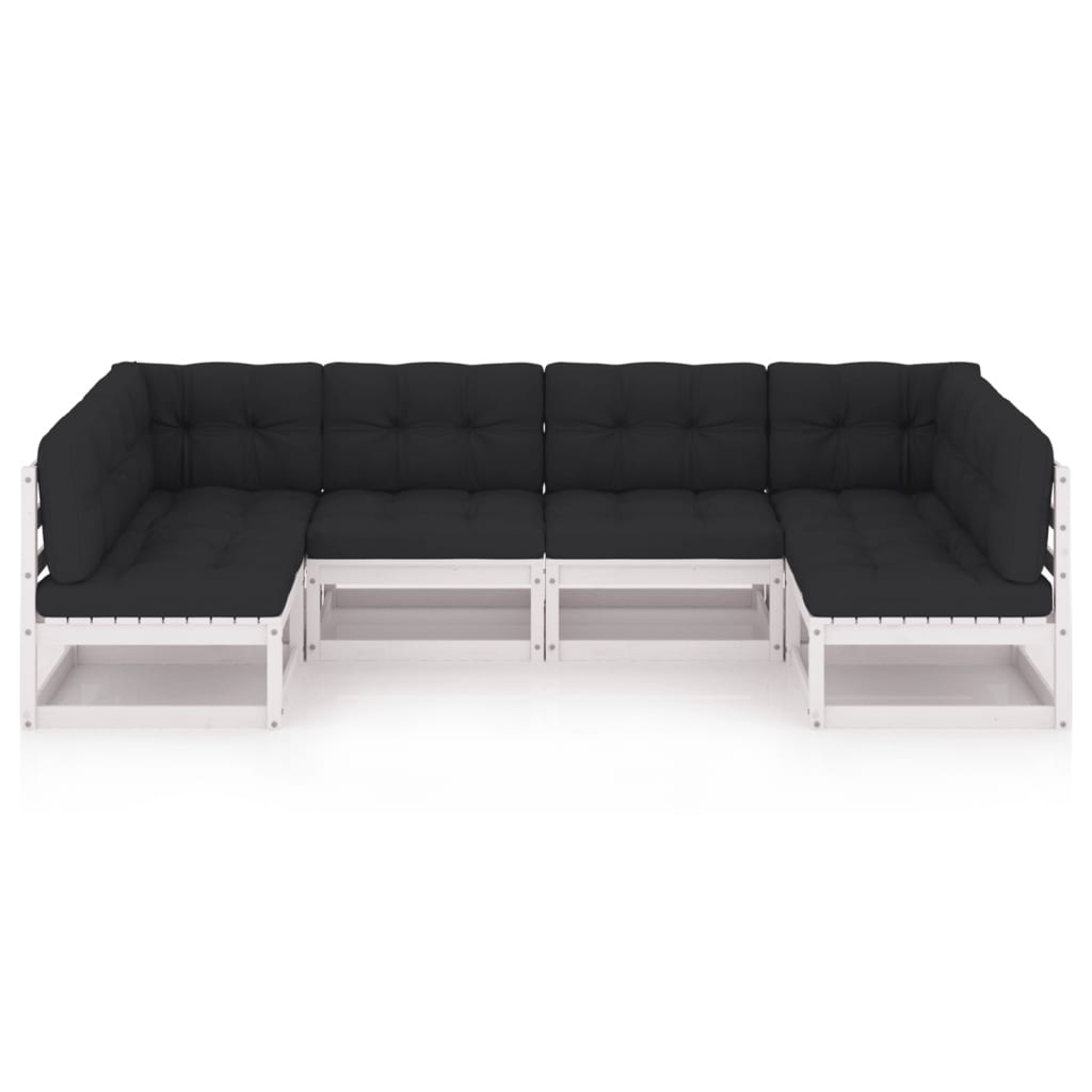 vidaXL 6 Piece Patio Lounge Set with Cushions White Solid Wood Pine-0