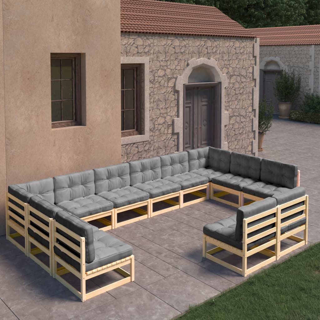 vidaXL 12 Piece Patio Lounge Set with Cushions Solid Pinewood-1