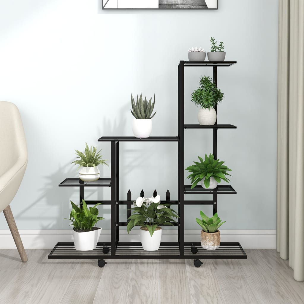 vidaXL Flower Stand with Wheel 37.2"x9.8"x36.4" Black Metal-0