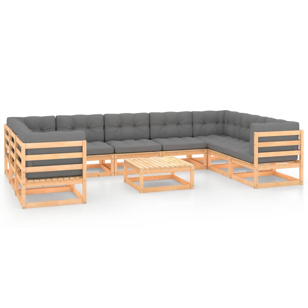vidaXL 10 Piece Patio Lounge Set with Cushions Solid Wood Pine-0
