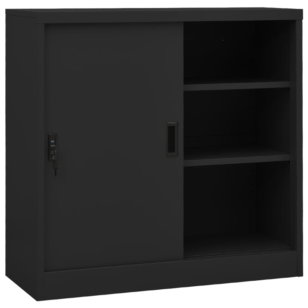 vidaXL Office Cabinet with Sliding Door Anthracite 35.4"x15.7"x35.4" Steel-5