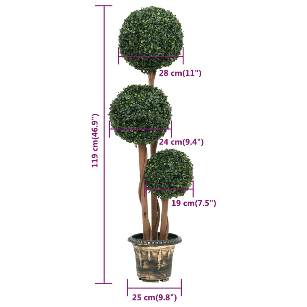 vidaXL Artificial Topiary Tree Faux Boxwood Ball with Pot Fake Plant Green 28"-3