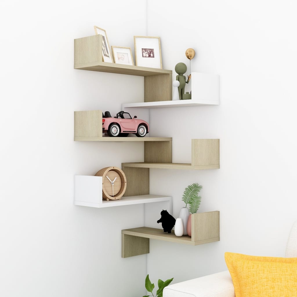 vidaXL Wall Corner Hanging Shelf Furniture for Living Room Engineered Wood-21