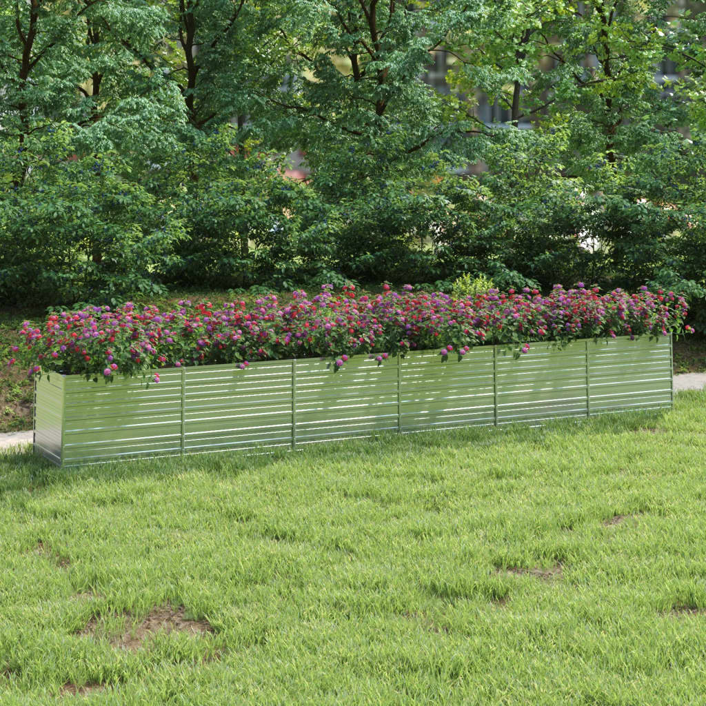 vidaXL Raised Garden Bed Raised Flower Bed Galvanized Steel Planter Silver-11