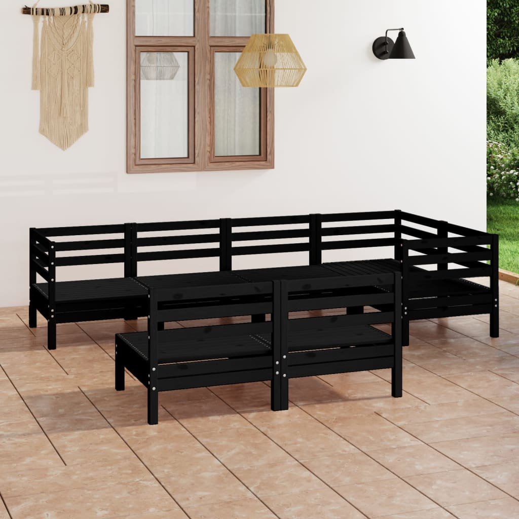 vidaXL 7 Piece Patio Lounge Set Solid Pinewood Black-5