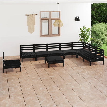 vidaXL 9 Piece Patio Lounge Set Solid Pinewood Black-5
