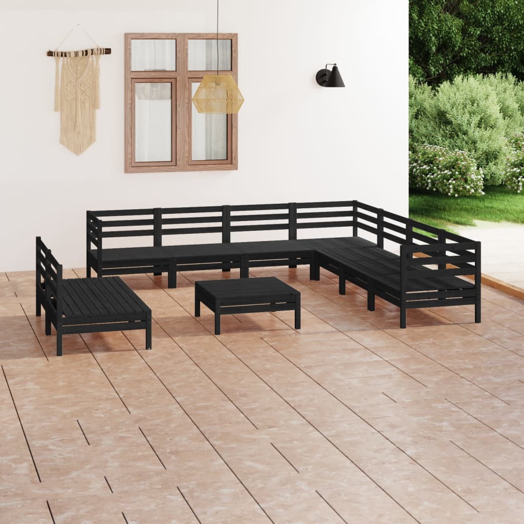 vidaXL 10 Piece Patio Lounge Set Solid Pinewood Black-5