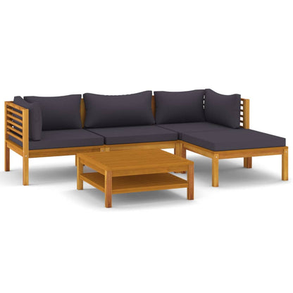 vidaXL 5 Piece Patio Lounge Set with Cushion Solid Acacia Wood-2