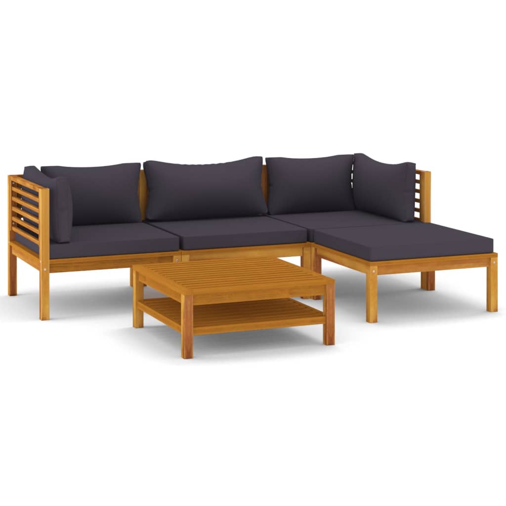 vidaXL 5 Piece Patio Lounge Set with Cushion Solid Acacia Wood-2