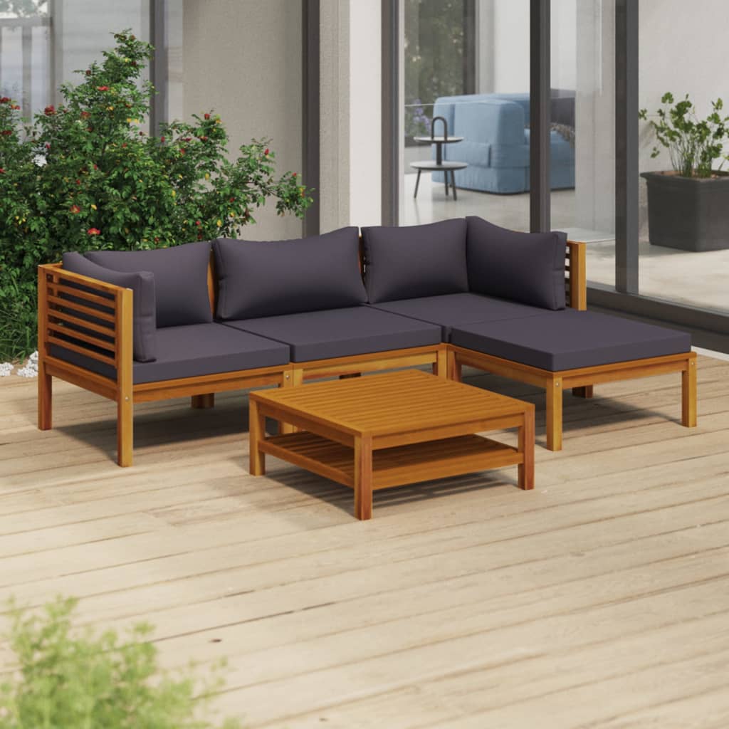 vidaXL 5 Piece Patio Lounge Set with Cushion Solid Acacia Wood-0