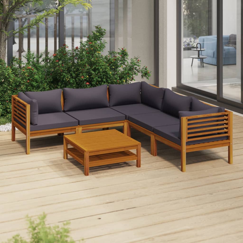 vidaXL 6 Piece Patio Lounge Set with Cushion Solid Acacia Wood-0