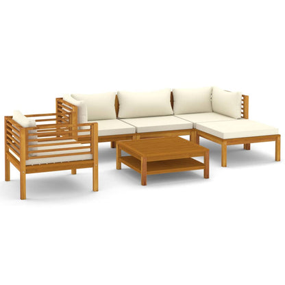 vidaXL 6 Piece Patio Lounge Set with Cream Cushion Solid Acacia Wood-2