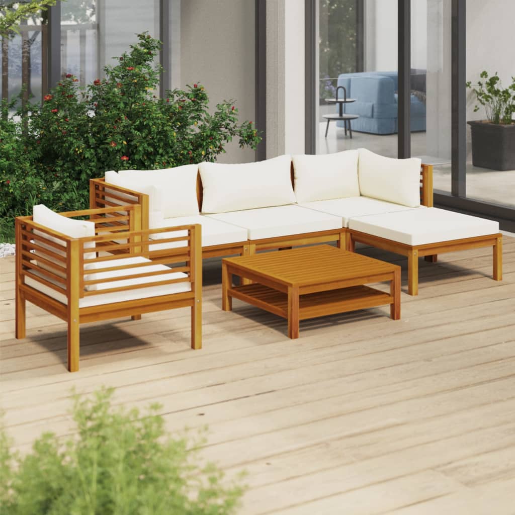 vidaXL 6 Piece Patio Lounge Set with Cream Cushion Solid Acacia Wood-1