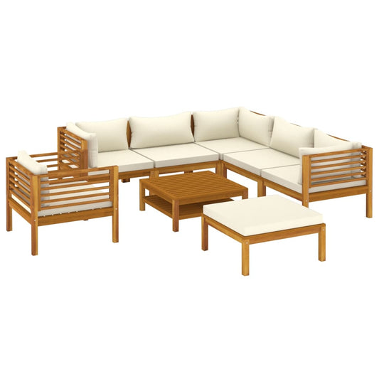 vidaXL 8 Piece Patio Lounge Set with Cream Cushion Solid Acacia Wood-0
