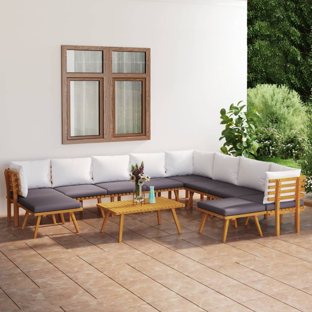 vidaXL 11 Piece Patio Lounge Set with Cushions Solid Acacia Wood-0