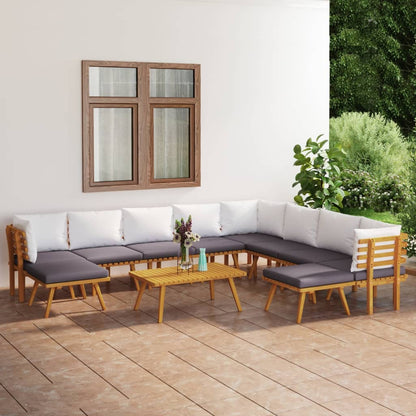 vidaXL 11 Piece Patio Lounge Set with Cushions Solid Acacia Wood-0