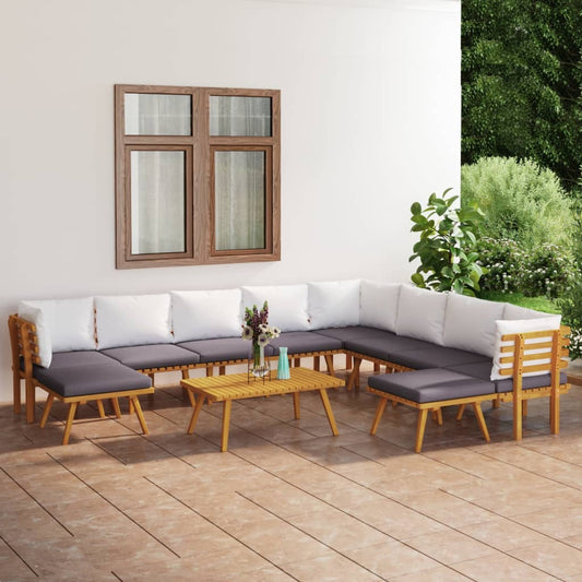 vidaXL 11 Piece Patio Lounge Set with Cushions Solid Acacia Wood-0