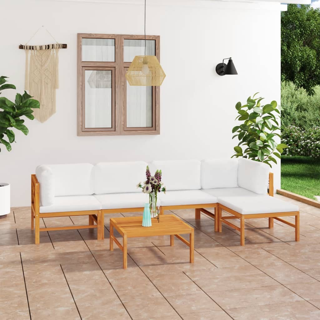 vidaXL 6 Piece Patio Lounge Set with Cream Cushions Solid Teak Wood-1