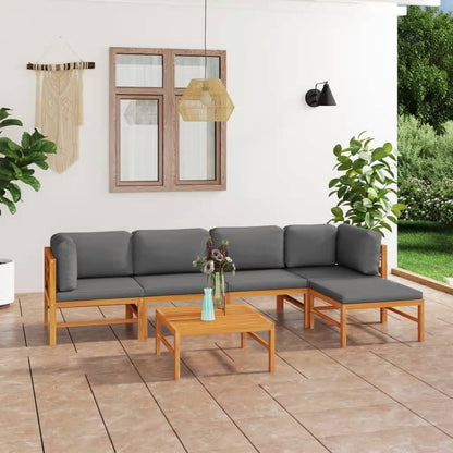 vidaXL 6 Piece Patio Lounge Set with Gray Cushions Solid Teak Wood-1