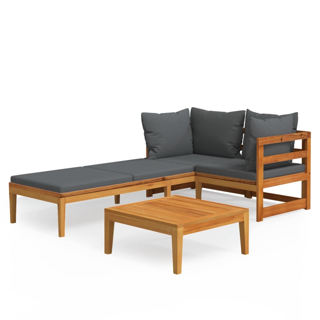 vidaXL 3 Piece Patio Lounge Set with Dark Gray Cushions Acacia Wood-2