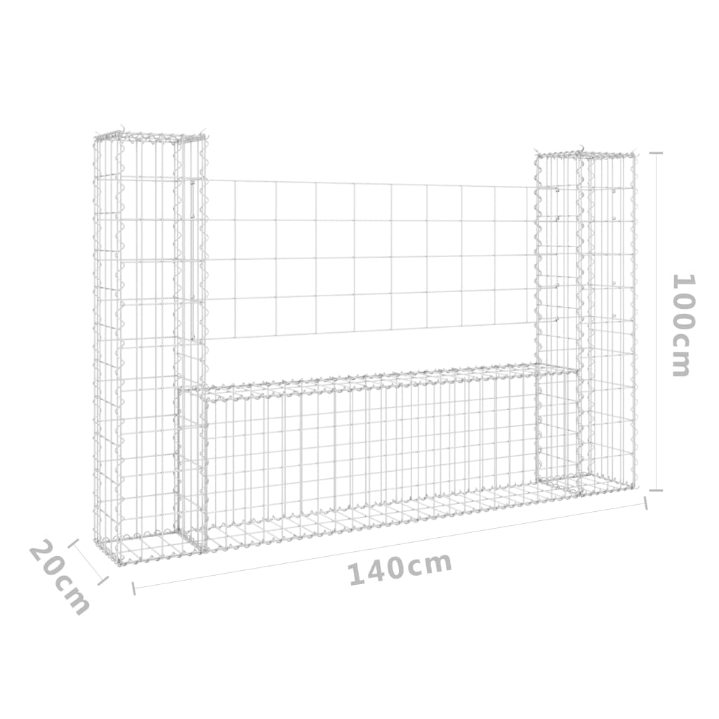 vidaXL U-shape Gabion Basket with 8 Posts Iron Wire Wall Fence Multi Sizes-4