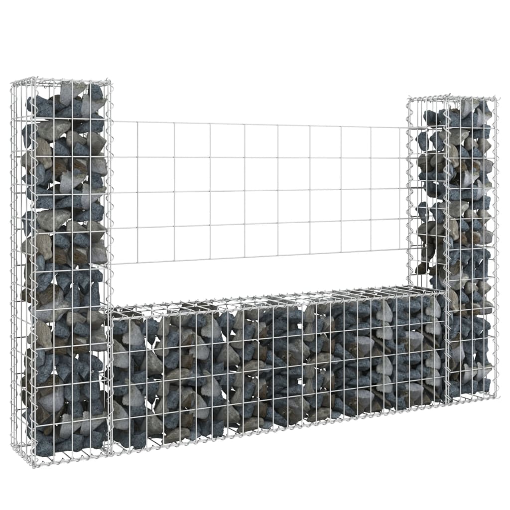 vidaXL U-shape Gabion Basket with 8 Posts Iron Wire Wall Fence Multi Sizes-6