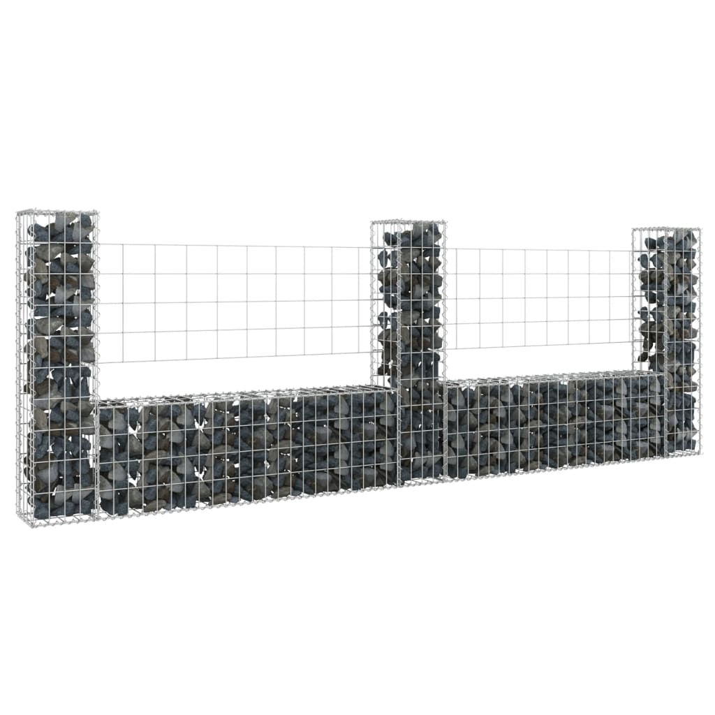 vidaXL U-shape Gabion Basket with 8 Posts Iron Wire Wall Fence Multi Sizes-9