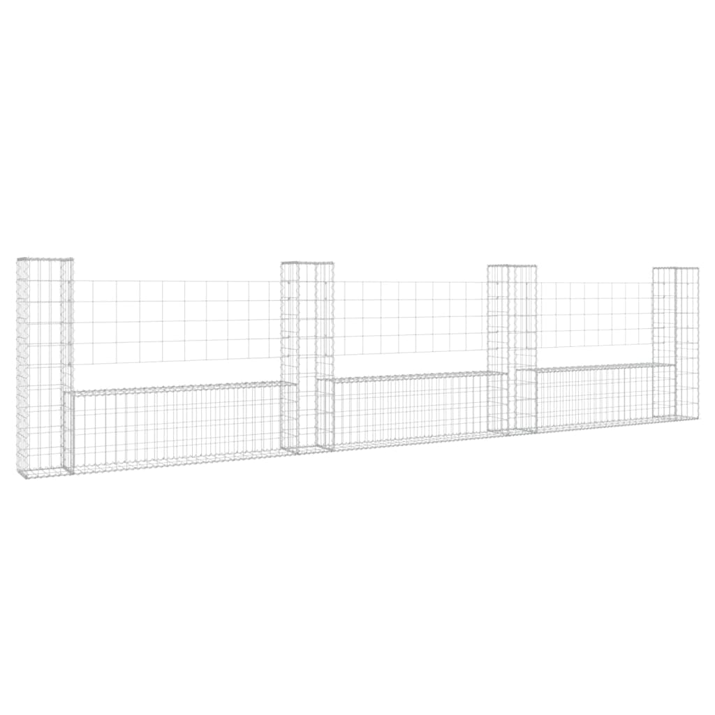 vidaXL U-shape Gabion Basket with 8 Posts Iron Wire Wall Fence Multi Sizes-0